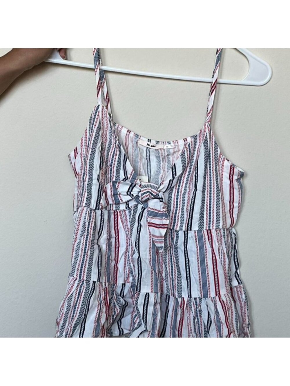 Francesca's multicolored striped tank top with tie front detail. Size M